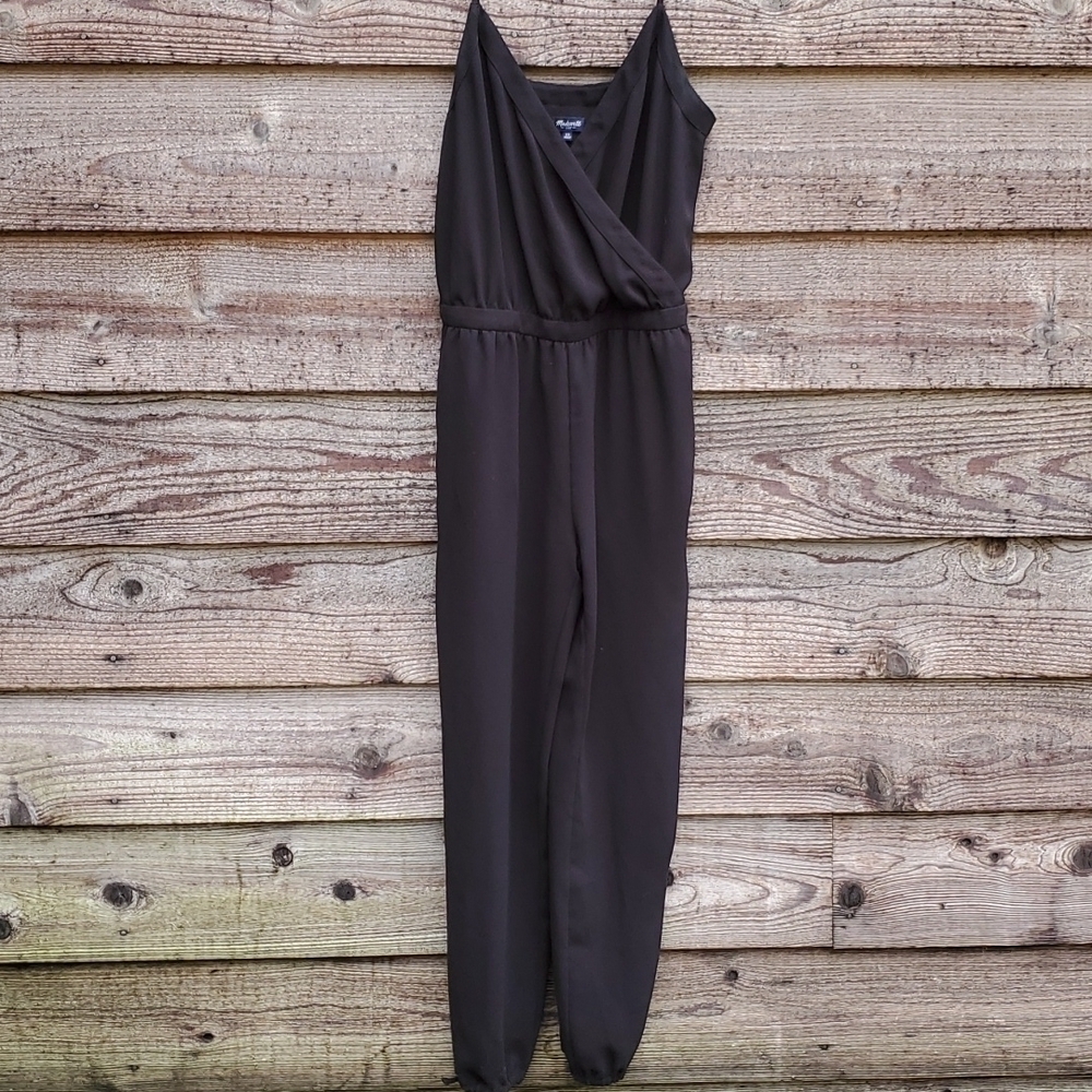 Madewell 1937 black crepe Jumpsuit tie pants joggers XS EUC